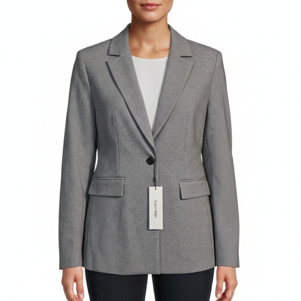 Calvin Klein Classic One-Button Tailored Blazer Jacket Heather Grey Sz M Career